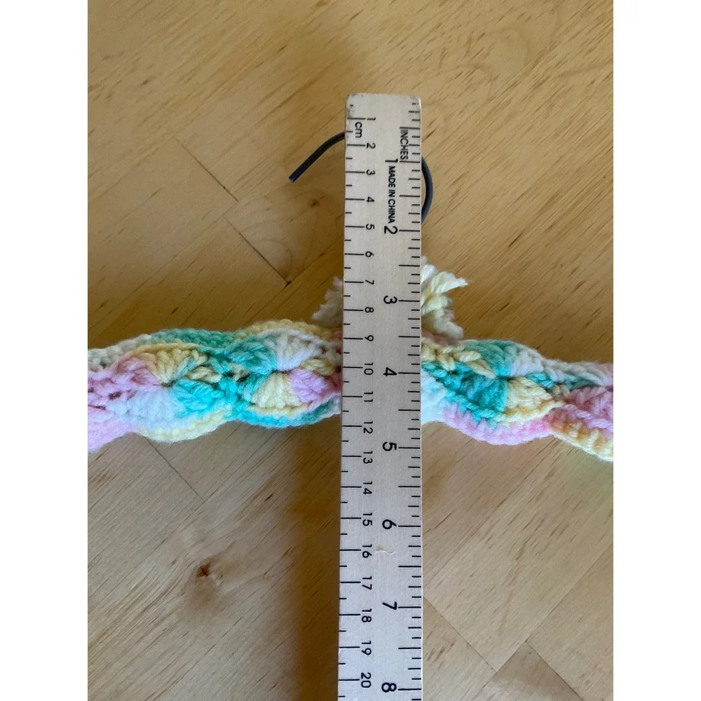 Handmade Crochet Padded Hanger Pastel Multi Color Shell Stitch Pom Pom Vintage